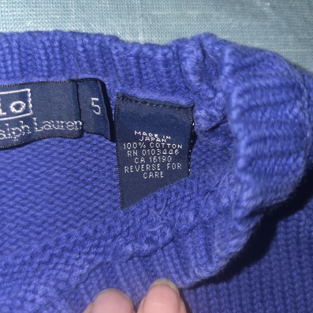 Vintage Polo Ralph Lauren Sweater Kid's Size 5 Blue with Black Pony Knit Heavy - Picture 5 of 8